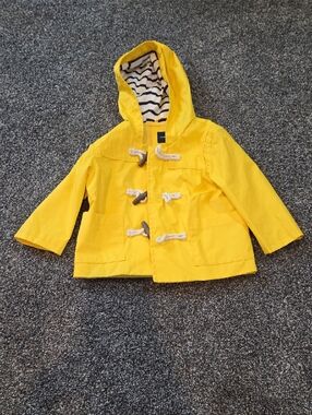 GAP Yellow Hooded Toggle Raincoat with Striped Lining
